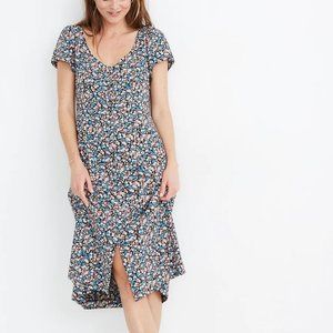 Madwell Puff-Sleeve Button-Front Midi Dress in Spring Prairie 0 Blue